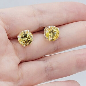 New Yellow Round Cut CZ Stud Earrings